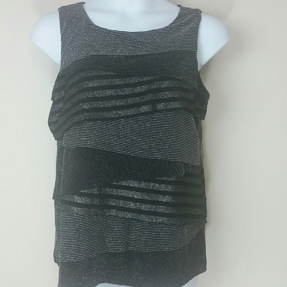 Roz & Ali Tops - Top tank black silver lined shell sleeveless